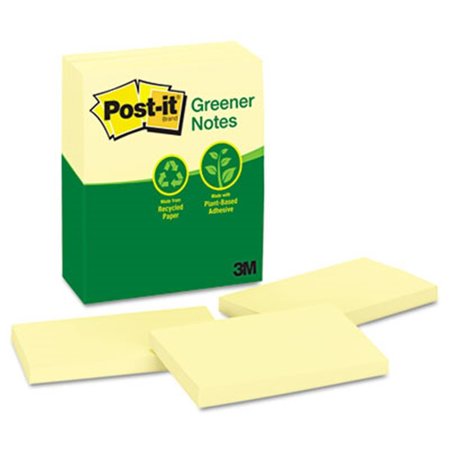 POST-IT Sticky note Greener Notes Recycled Notes- 3 x 5- Canary Yellow- 12 100-Sheet Pads/Pack 655-RP-YW